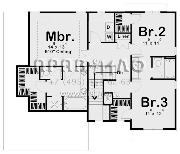 Проект двухэтажного дома с гаражом на две машины в стиле Ранчо S5-184 (963-00261)