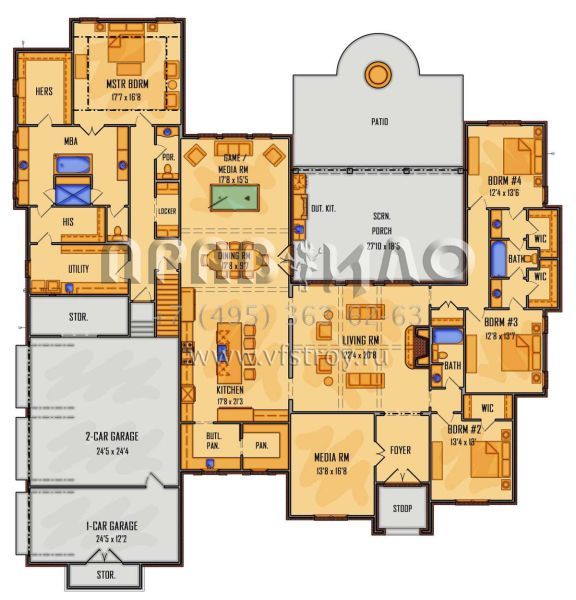 Проект одноэтажного дома с гаражом на три и более машин в английском стиле S5-365 (5995-00012)