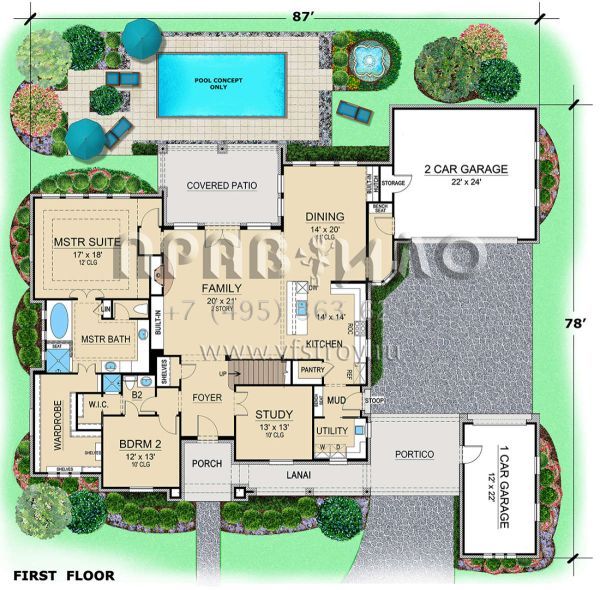 Проект двухэтажного дома с гаражом на три и более машин в английском стиле S5-332 (5445-00286)
