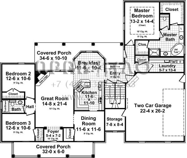Проект одноэтажного дома с гаражом на две машины в стиле Ранчо S5-179 (348-00225)