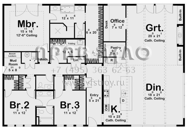 Проект одноэтажного дома без гаража в стиле БарнХаус S5-254 (963-00793)
