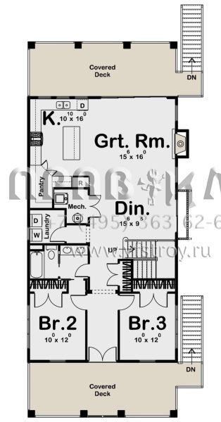 Проект двухэтажного дома без гаража в прибрежном стиле S5-261 (963-00375)