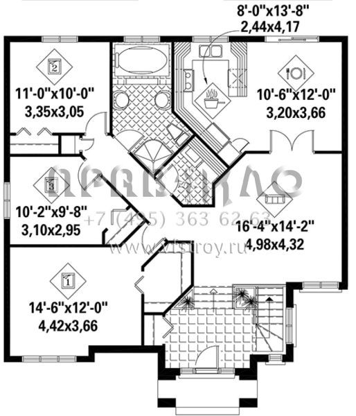 Проект одноэтажного дома без гаража в английском стиле S5-124 (6146-00286)