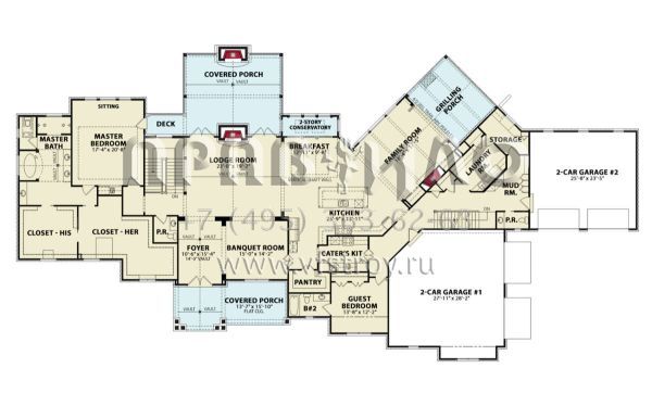 Проект двухэтажного дома с гаражом на три и более машин в американском стиле S5-883 (699-00375)