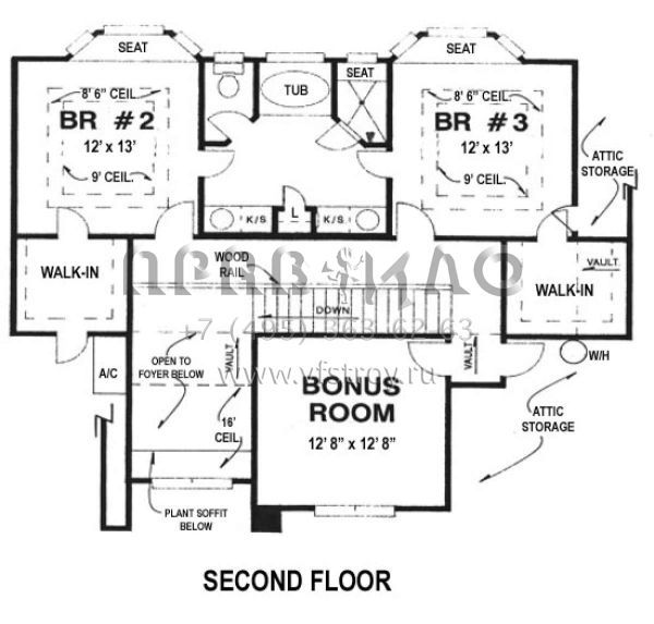 Проект двухэтажного дома с гаражом на две машины в стиле Ранчо S5-225 (4766-00062)