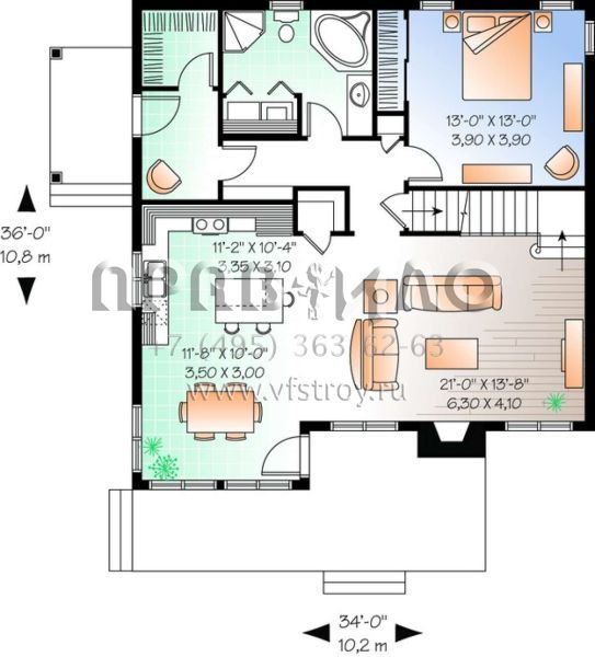 Проект двухэтажного дома без гаража в стиле Ранчо S5-184 (034-00780)