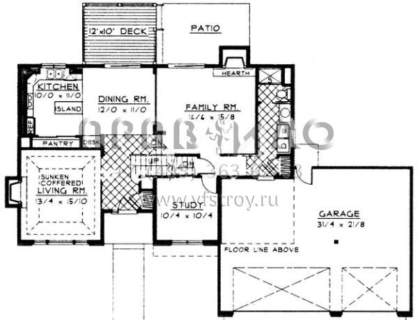 Проект двухэтажного дома с гаражом на три и более машин в стиле Ранчо S5-179 (692-00055)