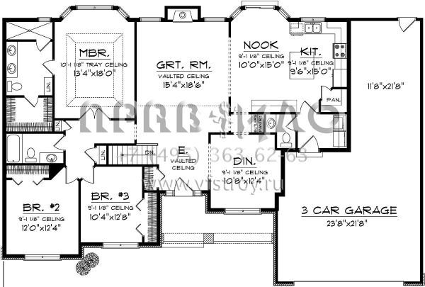 Проект одноэтажного дома с гаражом на три и более машин в американском стиле S5-179 (1020-00261)