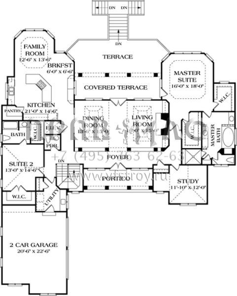 Проект одноэтажного дома с гаражом на три и более машин в прибрежном стиле S5-416 (3323-00458)