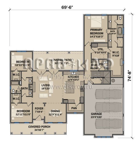 Проект двухэтажного дома с гаражом на три и более машин в современном стиле S5-290 (3571-00021)