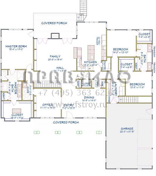 Проект одноэтажного дома с гаражом на три и более машин в американском стиле S5-253 (6849-00042)