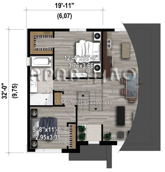 Проект двухэтажного дома с гаражом на одну машину в современном стиле S5-103 (6146-00489)