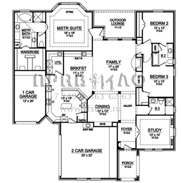 Проект одноэтажного дома с гаражом на три и более машин в английском стиле S5-251 (5445-00032)