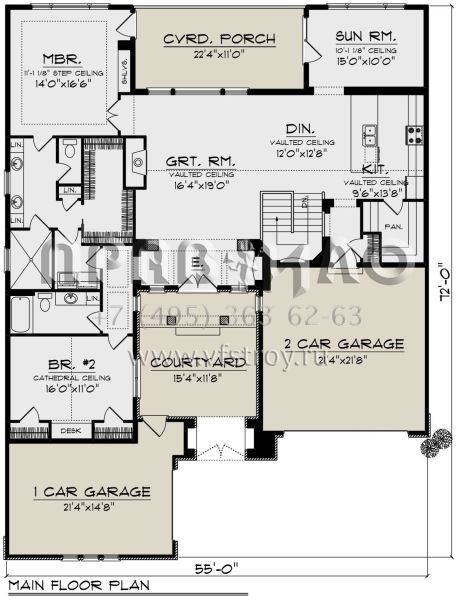 Проект одноэтажного дома с гаражом на три и более машин в американском стиле S5-330 (1020-00362)