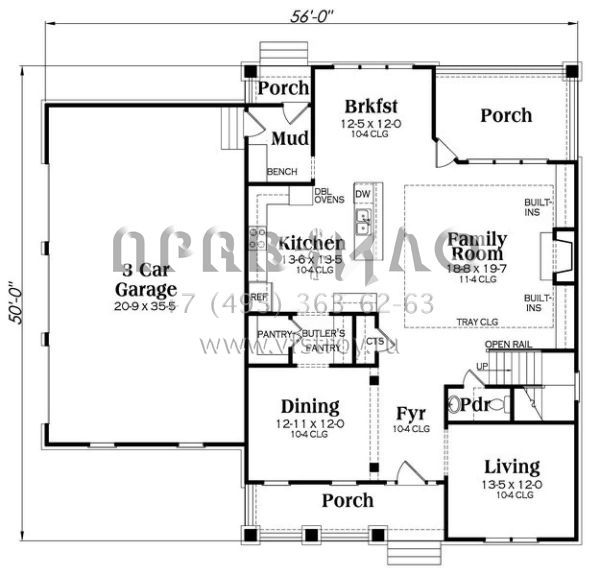 Проект двухэтажного дома с гаражом на три и более машин в американском стиле S5-279 (009-00225)