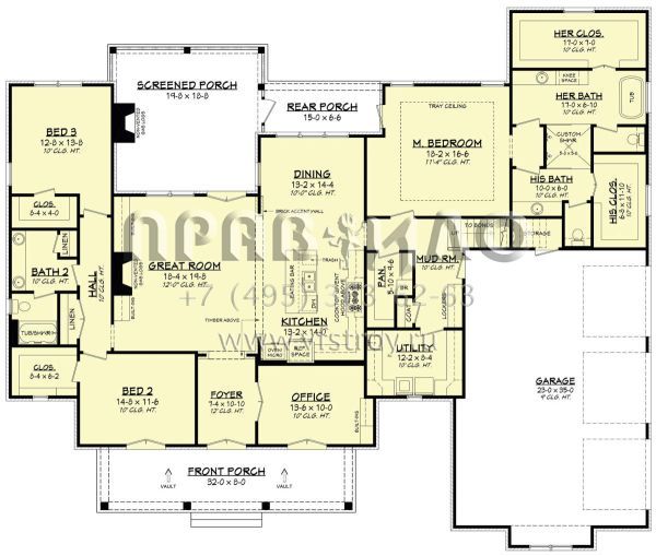 Проект одноэтажного дома с гаражом на три и более машин в стиле Ранчо S5-265 (041-00195)