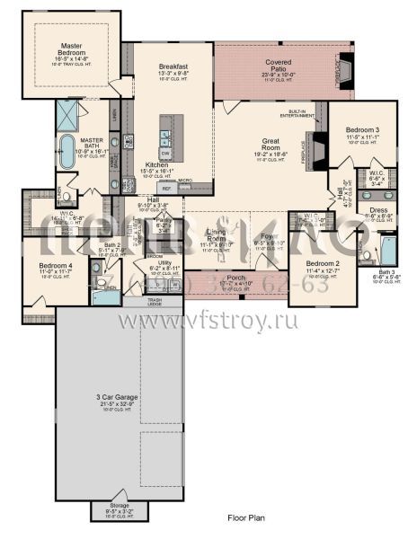Проект одноэтажного дома с гаражом на три и более машин в английском стиле S5-226 (5995-00028)