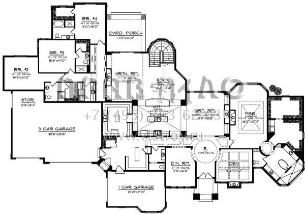 Проект одноэтажного дома с гаражом на три и более машин в английском стиле S5-486 (1020-00113)