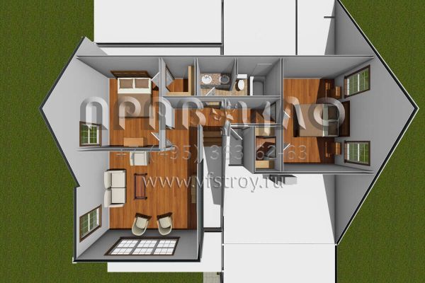 Проект двухэтажного дома с гаражом на две машины в стиле Ранчо S5-188 (4848-00397)