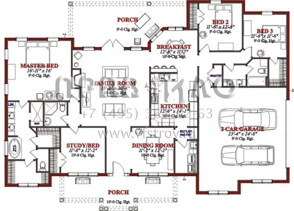 Проект одноэтажного дома с гаражом на две машины в стиле Ранчо S5-229 (1070-00078)