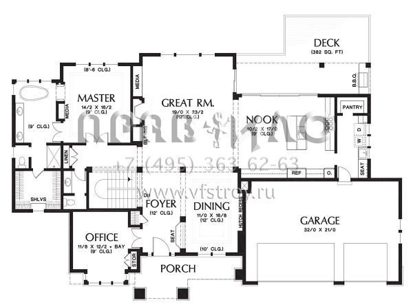 Проект одноэтажного дома с гаражом на три и более машин в стиле Райт S5-328 (2559-00718)
