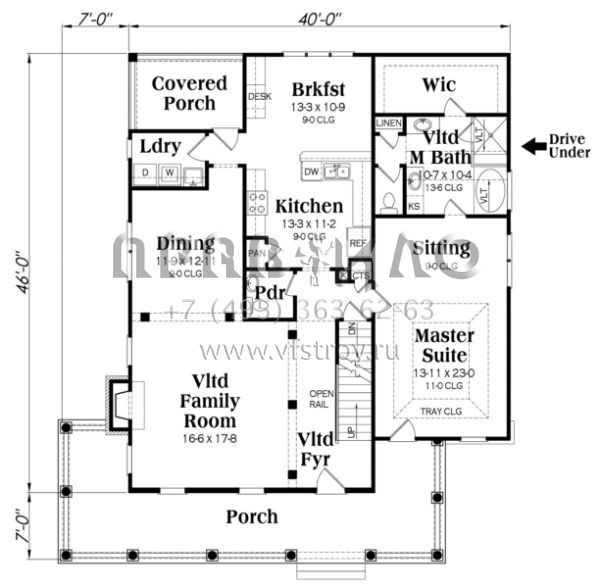 Проект двухэтажного дома с гаражом на две машины в стиле Ранчо S5-213 (009-00140)