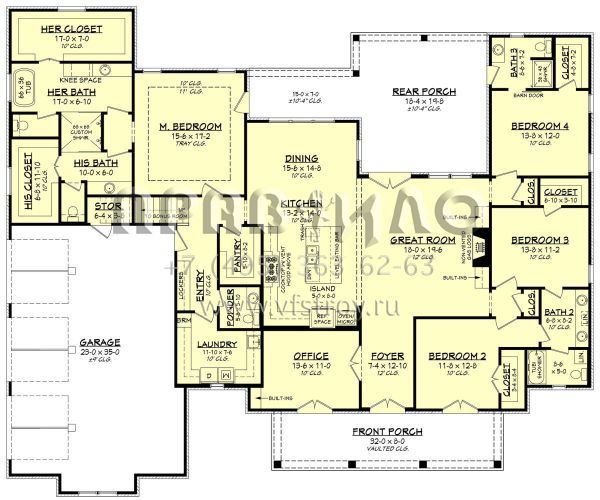 Проект одноэтажного дома с гаражом на три и более машин в американском стиле S5-289 (041-00308)