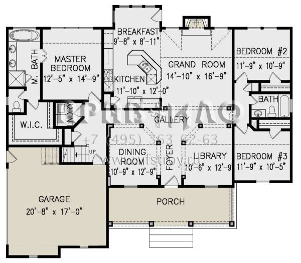 Проект одноэтажного дома с гаражом на три и более машин в стиле Ранчо S5-173 (699-00213)