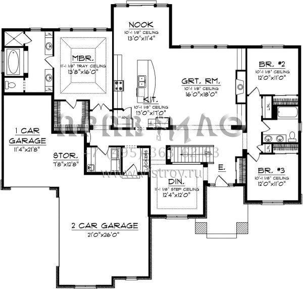 Проект одноэтажного дома с гаражом на три и более машин в стиле Райт S5-213 (1020-00193)