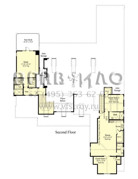 Проект двухэтажного дома с гаражом на три и более машин в стиле Ранчо S5-579 (8436-00102)