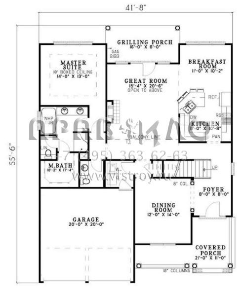 Проект двухэтажного дома с гаражом на две машины в стиле Ранчо S5-208 (110-00457)