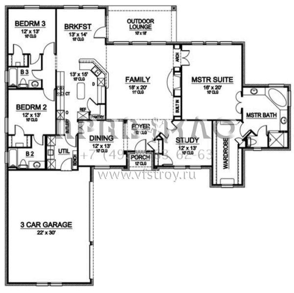 Проект одноэтажного дома с гаражом на три и более машин в английском стиле S5-251 (5445-00031)