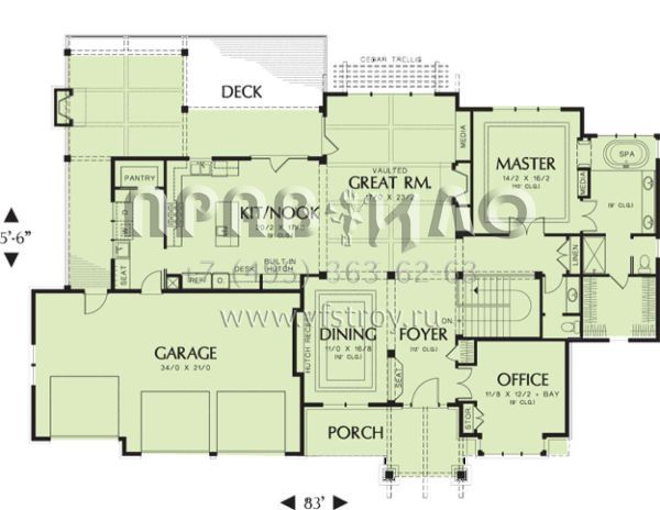 Проект одноэтажного дома с гаражом на три и более машин в американском стиле S5-318 (2559-00168)