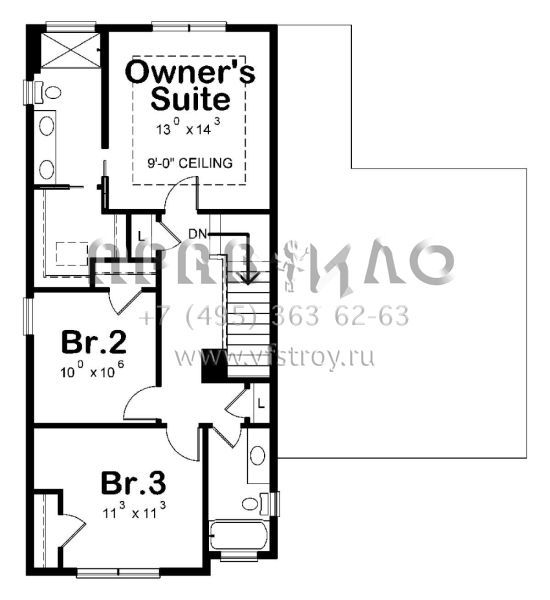 Проект двухэтажного дома с гаражом на две машины в стиле Ранчо S5-222 (402-01562)