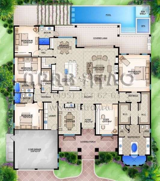 Проект одноэтажного дома с гаражом на две машины в прибрежном стиле S5-379 (5565-00036)