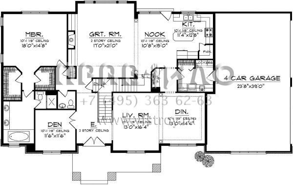 Проект двухэтажного дома с гаражом на три и более машин в стиле Райт S5-309 (1020-00200)
