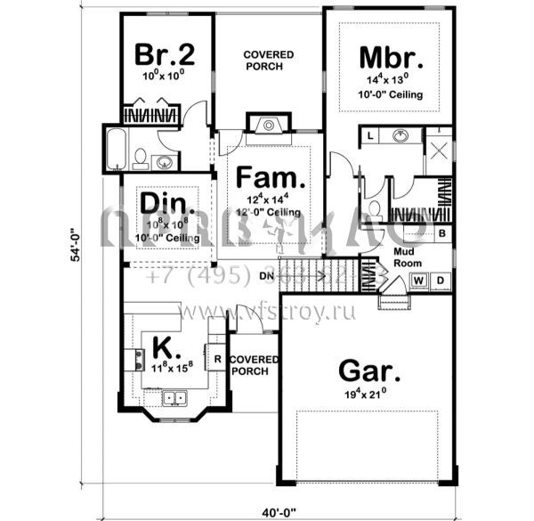 Проект одноэтажного дома с гаражом на две машины в стиле Ранчо S5-117 (963-00292)