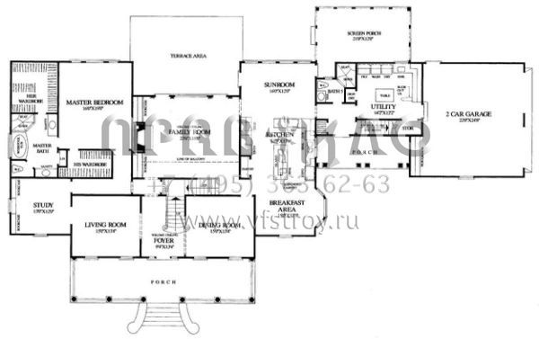 Проект двухэтажного дома с гаражом на две машины в стиле Ранчо S5-413 (7922-00175)