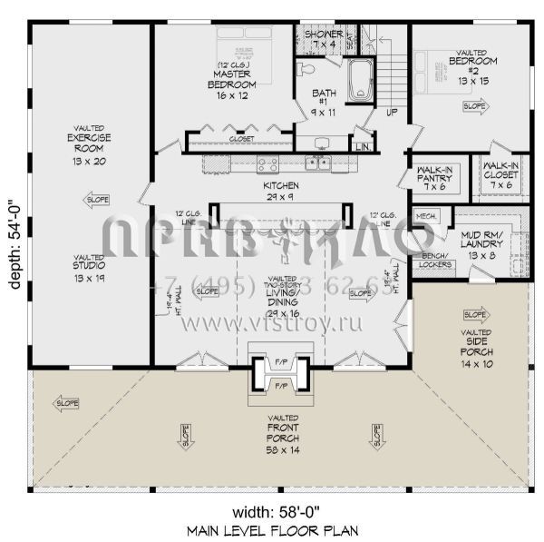 Проект двухэтажного дома без гаража в стиле Ранчо S5-269 (940-00654)