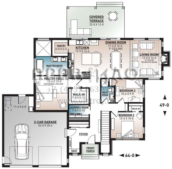 Проект одноэтажного дома с гаражом на две машины в современном стиле S5-156 (034-01235)