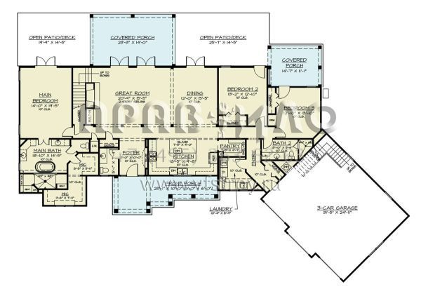 Проект одноэтажного дома с гаражом на три и более машин в американском стиле S5-236 (4195-00059)