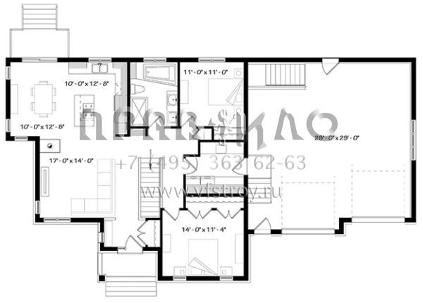 Проект одноэтажного дома с гаражом на две машины в стиле Ранчо S5-122 (034-01084)