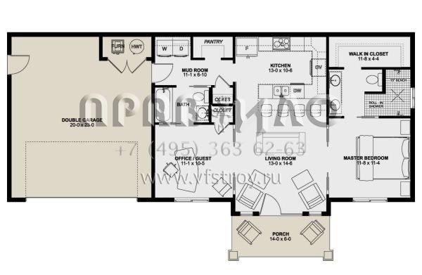 Проект одноэтажного дома с гаражом на две машины в стиле Ранчо S5-86 (2699-00002)