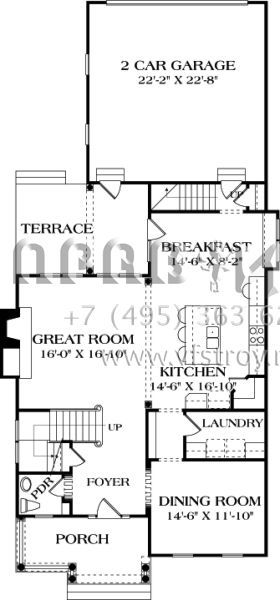 Проект двухэтажного дома с гаражом на две машины в стиле Ранчо S5-229 (3323-00123)