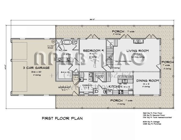 Проект двухэтажного дома с гаражом на три и более машин в стиле БарнХаус S5-256 (4848-00386)