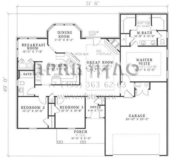 Проект одноэтажного дома с гаражом на две машины в стиле Ранчо S5-138 (110-00023)