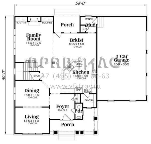 Проект двухэтажного дома с гаражом на три и более машин в американском стиле S5-283 (009-00238)