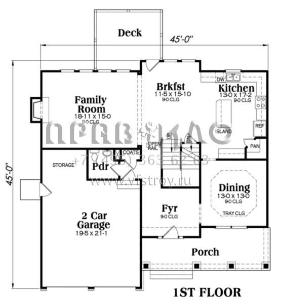 Проект двухэтажного дома с гаражом на две машины в американском стиле S5-229 (009-00069)