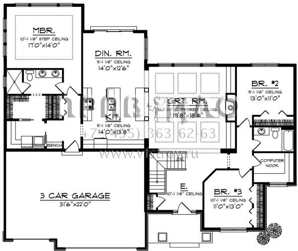 Проект одноэтажного дома с гаражом на три и более машин в американском стиле S5-200 (1020-00095)