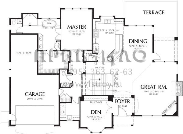 Проект одноэтажного дома с гаражом на три и более машин в английском стиле S5-367 (2559-00163)